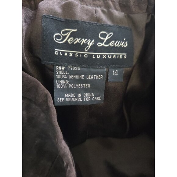 Vintage 90s Terry Lewis Suede Leather High Rise Straight Leg Pants 14 Chocolate - Picture 4 of 4
